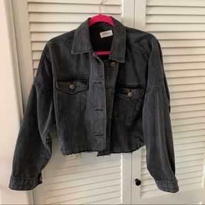 Mono B Raw and Ribbed Crop denim Jacket - Size S